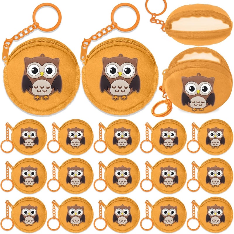 Elecrainbow 15 Pack Owl Mini Coin Purse with Keyrings for Woodland Animals Birthday Party, Owl Themed Goodie Bag Stuffer, Present for Friends, Creative Souvenirs, Khaki - Image 1